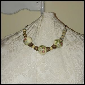 Rose on Porcelain Large Beaded Necklace